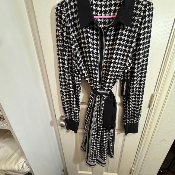 Brand New- Karl Lagerfeld Monochrome Houndstooth Shirt - Picture 5 of 9